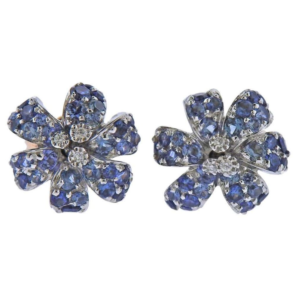 Gucci Flora Orchid Gold Diamond Sapphire Stud Earr